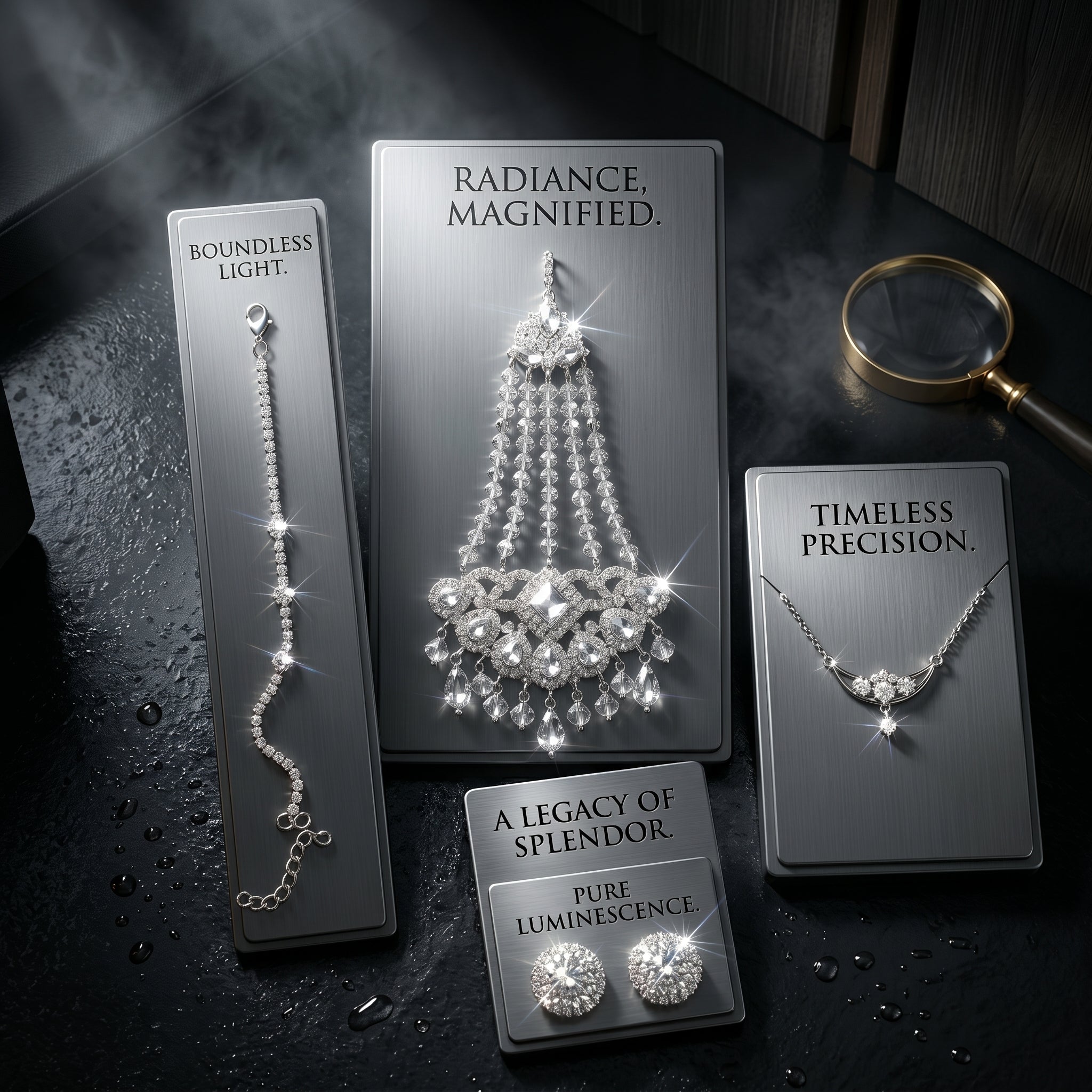 AETERNA Deluxe Adornments Silver Crystal Bridal Jewelry Set